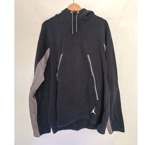 Nike Jordan Jumpman Pullover Hoodie Black Gray Funnel Neck 813032 Zip Pockets XL